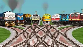 8 Trains Rush Over Bumpy Branched Railroad Tracks || Indian railways crossing|| train video for kids