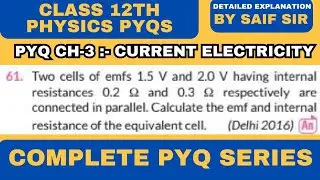 Two cells of emfs 1.5 V and 2.0 V having internal resistances 0.2 &Omega; and 0.3 &Omega; respectively are...