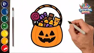 How to Draw a Cute Halloween Candy Bag - Easy Kawaii Drawing Tutorial for Kids & Beginners