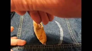 Potato Stamping a Flower Stem on Upcycled Jean Jacket-How To