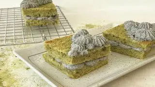 mini matcha chiffon cakes 🌿 | matcha black sesame chiffon cake recipe