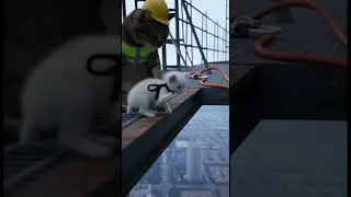 Safety Cat Saves Falling Kitten! 😱 High-Rise Rescue #cat #cute