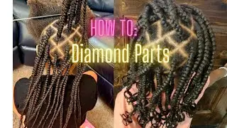 Diamond parting with knotless braids in 4c hair