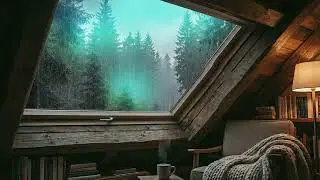 Cozy Attic Rain Ambience | Heavy Thunderstorm on Skylight Window