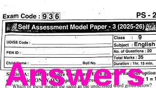 9th class English🔑 Self Assessment -3 FA-3 Real Key Answers 2025-26 || Self Assessment Model Paper 3