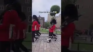 Goofy queens guard slips over cartoon sound effect meme