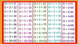 Table of 11 to 15 | Easy Multiplication Tables for Kids | 11 se 15 tak pahada l table of 2 to 10