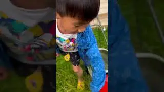 Kaden does lawnmowing with you. #lifeinuk #gettingstronger #8yokid