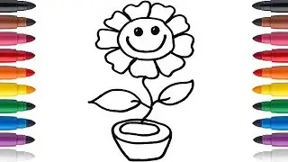How to draw and color a smiling flower - draw craft for kids
