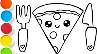 How to Draw a Cute Pizza Slice with Fork and Knife 🍕 | Easy Coloring for Kids