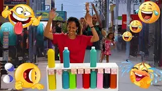 BRINCADEIRA DIVERTIDA DE RUA - GAME DE RUA COM GARRAFAS COLORIDAS - ACERTE A COR DA GARRAFA COLORIDA