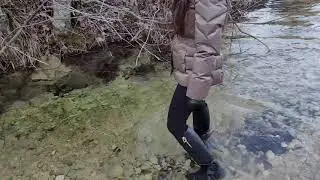 Leather riding boots and gloves wet winter walk