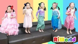 Прыжки на кровать с платьем. узнать цвета. детская песня. игрушка. RIWORLD