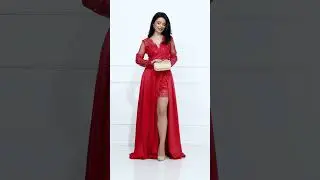 Rochie de seara Ivette din dantela rosie si fusta din tafta