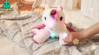 Hopearl LED Musical Stuffed Unicorn Adorable Light up Singing Plush Toy Adjustable Volume Lullaby.