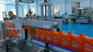 AILE Chemical Lubricant Oil Double Side Flat Bottle Labeling Machine Labeling Equipment In Customer