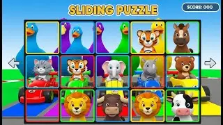 A sliding game featuring elephants, gorillas, ducks, tigers, horses, lions, buffaloes, and cows &ndash; a