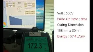 Using xenon uv flash lamp. Photonic curing & sintering system.  500V, 8ms, 57.4J