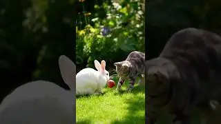 Cat and rabbit 🐇 are with ball #cute #ai #animatedcartoon #aistory #animanimals #cutecharacter