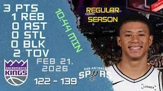 Carter Bryant full NBA video highlights player game possessions SPURS vs KINGS 21 02 2026