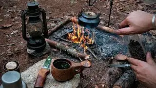 🔥 Building a Stone Survival Hut Inside a Wolf Den