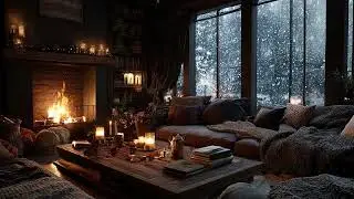 Cozy Night Ambience  Snow Sounds Outside Your Window with Crackling Fireplace  Sleep & Relaxation