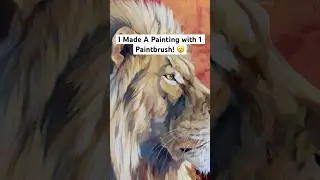 Painting a Lion with ONE BRUSH! 😮 #art #painting