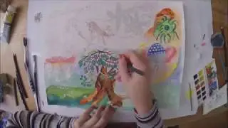 Speed video Lucid dream Illustration - how to colour with watercolour & coloured pencils