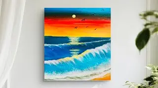 How to Paint a Beach Sunset / Sunset Scenary Painting / Acrylic Painting Tutorial for Beginners 