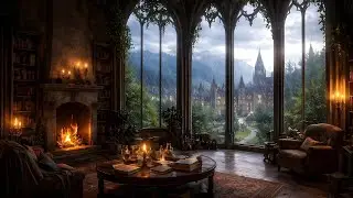 Study & Deep Focus &ndash; Rain & Fireplace Sounds (8hrs) | Fantasy College Tower Ambience