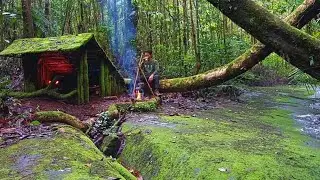 Building a shelter in the silent forest || camping survival