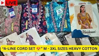 Mayur Vaishnavi Vol-2 A-Line Long Cord Set 😍 | Heavy Cotton Kurti Pant Set | M-3XL Sizes | Live 🎥🔥