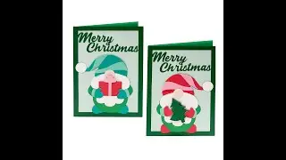 Merry Christmas Gnomes Card Set, Retro Gnome Christmas Card SVG, 2 Front Options, Present & Tree