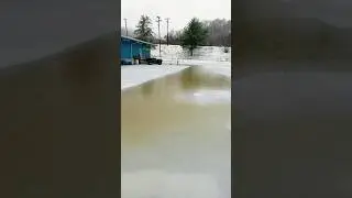 My metal shop is flooded due to snow slush clogging the drains. #flooded #workshop #snowplow