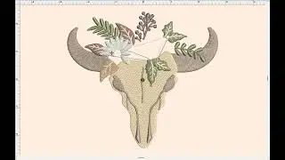 Embroidery: Bull Skull With Flowers