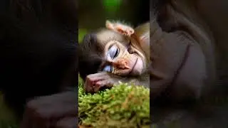 Sleeping Baby Monkey Dreaming on a Moss Pillow