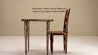 Postmodern 'Zebra' Set of Table and Chair in Two Types of Wood, 1990s