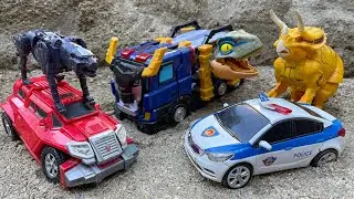 TRANSFORMERS TRANSPORT LOAD & CARS, FIRE TRUCK, AMBULANCE, POLICE CAR Helicopter etc & Stop Motion