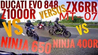 KARERA NG BIGBIKES / DUCATI EVO 848 vs Z1000R vs ZX6R vs MT 07 vs NINJA 400 vs NINJA 650 RACE