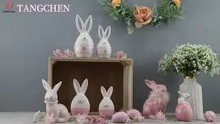 TANGCHEN-Easter Desktop Ornaments Pink Ceramic Bunny Spring Home Decor Holiday Garden Props