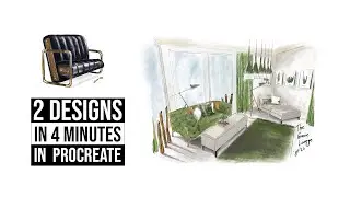 PROCREATE Tutorial INTERIOR DESIGN - 2 DESIGNS in 4 MINUTES - Digital Rendering Tutorial | HH Design