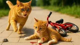 Kitten Fell Off Bike, Mom Cat Carried Kitten Home and Made Soup For Him