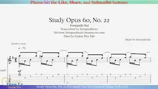 Study Opus 60, No. 22 (Fernando Sor) for Classical Guitar with TAB