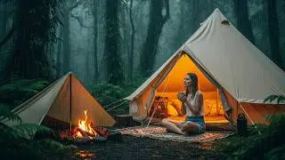 Camping Alone in a Green Rain Forest | No Talking Rain ASMR for Sleep