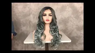 ReadyWig Greyish Sage Green Wavy Synthetic Lace Front Wig 24 Inches