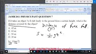 JAMB 2011 PHYSICS PAST QUESTION 7 Distance of free fall
