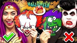 Funny Halloween Pancake Art Challenge!!! Who Will Win? (CC Available)