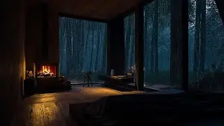 Cozy Cabin Fireplace with Gentle Rain & Distant Thunder | Deep Sleep & Ultimate Relaxation 💤