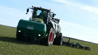 Claas Xerion 4000 laying Out Manure w/ Samson SG Manure Barrel | Front Tank | DK Agriculture