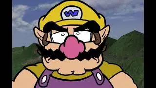 Wario gets hit in the balls by Mario with a bat (animated with moving drawings)